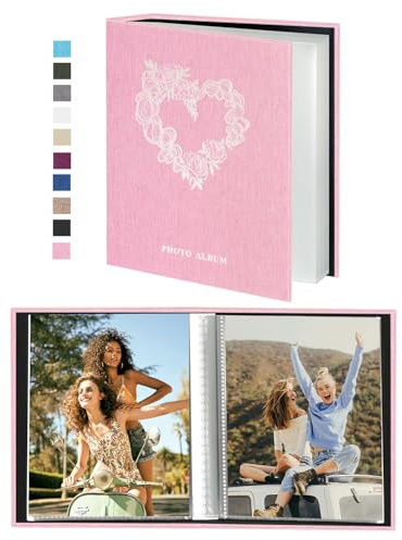 Miaikoe Small Photo Album 6x4 52 Pockets 2 Packs, Slip in Top Loading Mini Linen Album Book Holds 100 Vertical 10x15cm Photos for Family Wedding Anniversary (Pink)