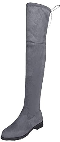 Stivali sopra il ginocchio, da donna, al ginocchio, in pelle scamosciata, piatti, da equitazione, con chiusura lampo, stivali invernali lunghi da lavoro, taglia 37-42, grigio., 42