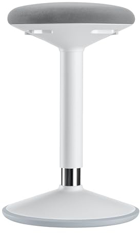 WilTec Taburete de pie y Sentado Regulable en Altura 55-81 cm, banqueta de Trabajo Gris con Base Curvada hasta 135 kg, Silla ergonómica de Oficina