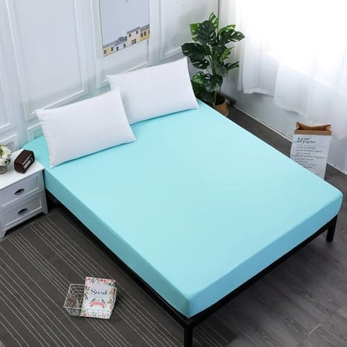 Epinki Betthusse 200x200cm Laken, Spannbettlaken Winter Einfarbig Hell Blau Matratzenschutz, Polyester Baumwolle Tagesdecken Unterbett als Schutz für Boxspringbett & Topper