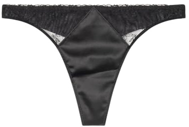 Women'secret Thong Sense Bridal Meghan (Lace & Satin Black) stringtrosa för kvinnor, Standard svart, XL