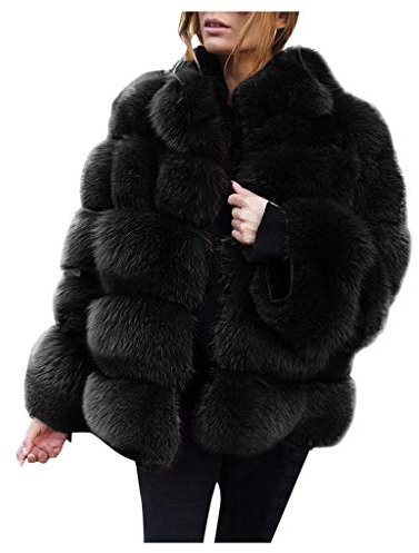 OBiQuzz Pälskappa dam pälsjacka fuskpäls jacka plyschjacka kort fuskpäls rock fleece vinterrock pälsrock teddyjacka vinterjacka fleecejacka övergångsjacka vinterrock cardigan ytterkläder, svart, XL