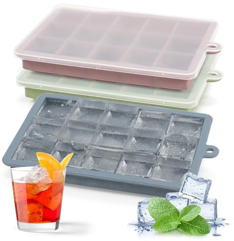 Eiswürfelform Silikon, 3 Stück Eiswürfelbehälter mit Deckel, 15-Fach Quadratische Eiswürfel, Ice Cube Tray für Whisky, Cocktails, Babynahrung