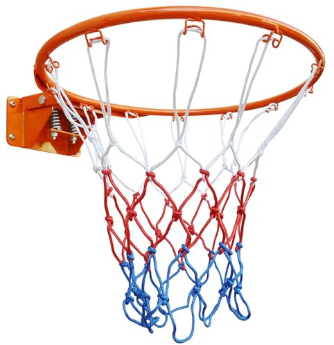 MIIUDGIG 18 Basketball Rim Replacement, Universal 18 Professional Double Spring Solid Steel Basketball Hoop Rim with Net Fits In-Ground & Wall-Mounted Basketball Hoops, Indoor/Outdoor (Red)