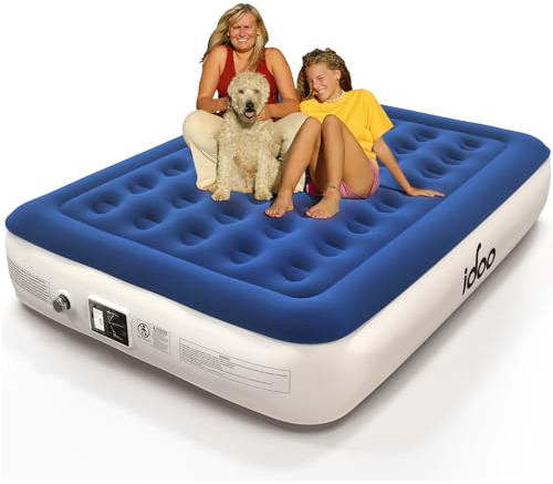 iDOO King Inflatable Air Mattress with Built-in Electric Pump, Double Queen AirBed with Storage Bag, Blow up Bed for Camping, Guests, Travel & Indoor, 33cm high