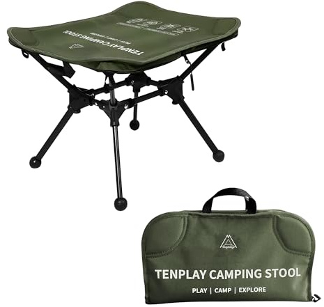 TENPLAY Ultralätt campingpall 0,76 kg, kraftig 150 kg kapacitet vikbar pall med bärväska, 600D Oxfordtyg och aluminium, halkfritt fotstöd för utomhusbruk, vandring, resor, trädgård, picknick