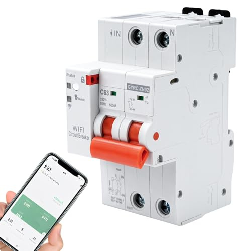 Jadeshay Disjoncteur Différentiel 63A, Tuya Disjoncteur WiFi Intelligent Interrupteur wifi Avec Protection de réenclenchement, Protection Contre les Surtensions et les Sous-tensions 230V 2P