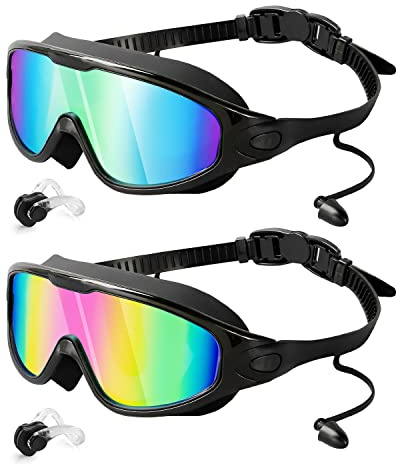 2-pack simglasögon – vidsiktig anti-dimma UV-skydd, läckagesäkra silikonsimglasögon för män och kvinnor, bekväm passform för simtillbehör i pool och öppet vatten