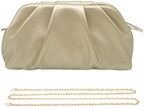 Pahajim Bolsos de Fiesta Clutch Bolso de Mano para Mujer PU Piel con Cadena Desmontable Bolsos Ceremonia Bandolera para Bodas, Cenas, Eventos (Dorado)