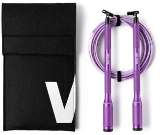 Velites - Comba Cyclone Oficial de CrossFit® Games - Color Purple - Bolsa de Transporte Incluida - Cuerda para Saltos Dobles, Triples y Crossovers - Mangos Extraíbles