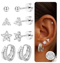 FIOROYAL 4 par sterling silver stiftörhängen set platt baksida örhängen ringörhänge för kvinnor flickor 925 silver allergivänliga läckra boll hjärta blomma dubbar glänsande kubisk zirkonia ring