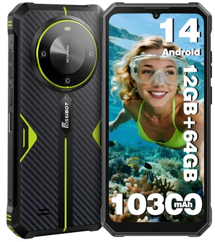 FOSSiBOT F105 Telephone Portable Incassable 10300mAh Écran 6,745 HD+ IPS, Android 14 Smartphone Incassable, 12Go + 64Go Caméra 20MP, 4G Dual Sim Octa-Core/IP68/IP69K/OTG/GPS/Empreinte/Face ID (Vert)
