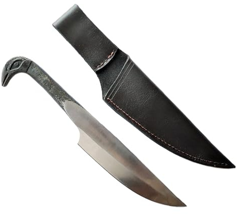CRAFTOMATIK Coltello a testa di uccello medievale | Coltello vichingo fatto a mano | Coltello celtico per giardino e campeggio con borsa in pelle | LARP | HFK05