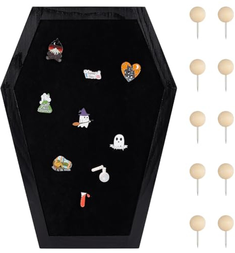 PH PandaHall Tablero de anuncios de fieltro de ataúd de 10.6 x 14.5 pulgadas, tablero de letras góticas de madera negra con pines de dibujo para el hogar, oficina, escuela, decoración de Halloween