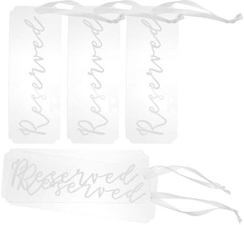 BIUDECO 5 Cartelli Trasparenti in Acrilico per Sedie, Etichette Decorative da Appendere per Prenotazione Posti Matrimonio e Eventi, Segnaposto Pratici e Raffinati per Ricevimenti e Feste