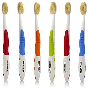 MOUTHWATCHERS Dr Plotkas - Cepillo de dientes manual suave extra suave para adultos, cepillo de dientes ultra limpio, bueno para dientes y encías sensibles, multicolor, paquete de 6