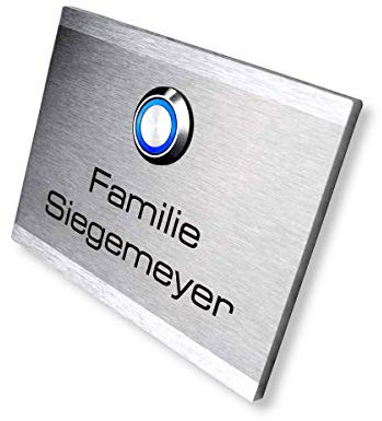 Metzler Edelstahl Türklingel mit Gravur - LED-beleuchtet - Türklingel aus Edelstahl V2A - Klingel-Platte - Moderne Türklingel - Größe: 110 x 80 mm