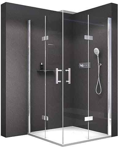 BERNSTEIN - Paroi de douche verre Cabine de douche intégrale Parre douche angle avec 2 portes pliantes - Toutes tailles dispo - Etanche, Profilé aluminium, Nano-revêtement, Poignée acier inox - DX213