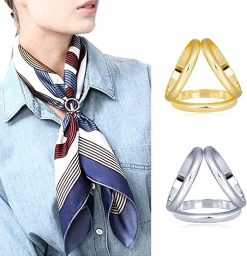 2 pezzi (oro + argento) donne signore ragazze tre anelli alla moda sciarpa anello fibbia moderna semplice tripla diapositiva gioielli sciarpa di seta clip di chiusura abbigliamento avvolgere titolare