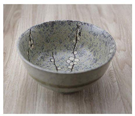 MKKSLR Ramen Noodle Bowl Insalata di Frutta Scodella per zuppa Cereali Ciotola per Dessert Fiori di ciliegio Dipinti a Mano personalità Creativa Stoviglie in Ceramica 17 * 9 cm(Colore: GRIG
