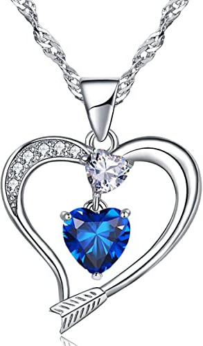 Emma Manor EM Collana a Forma di Cuore Collana Con Ciondolo a Forma di Freccia D'amore Placcata in Oro Bianco 14k Per Donna (Oro bianco-09-settembre)