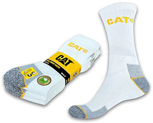 CAT Caterpillar riktiga arbetssockor kvinnor män arbetsstrumpor affärsstrumpor strumpor storlek 35–50, 6 par vita, 41-45 EU