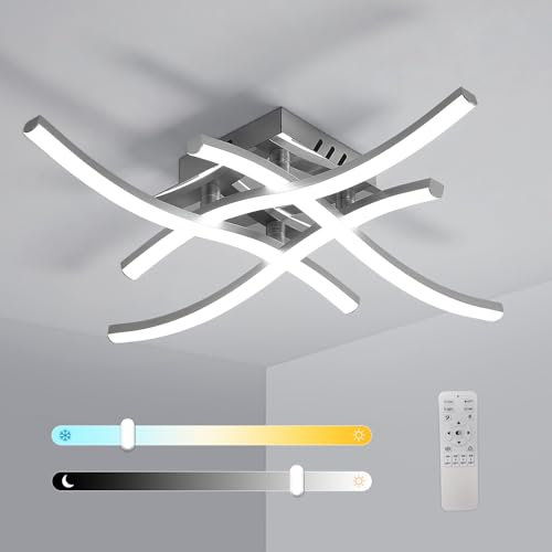 Pheashine LED Ceiling Light Dimmable 28W LED Bedroom Ceiling Lamp with Remote Control, 3000K - 6500K Modern Curved Ceiling Lighting Fixture for Living Room, Hallway, Study, Office