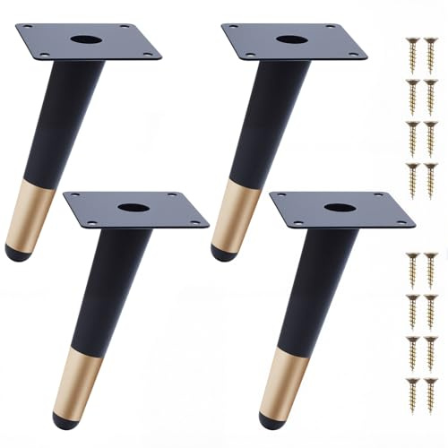 NAKUPENDA Piedini per Mobili 4Pcs Gambe in Metallo Piedini per Mobili Inclinati a Cono Gambe per Tavoli Piedi per Armadietto per Tavolino da Caffè Divani (15cm Altezza,Nero e Oro)