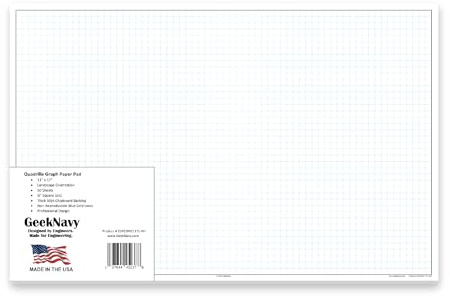 GeekNavy 11 x 17 Quadrille Graph Paper 50 Sheets Landscape - 0.25 4x4 Square Grid, Blueprint, High Brightness, Border-Outlined, Large Drafting (1-Pack)