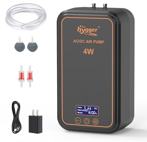 hygger Rechargeable Aquarium Air Pump, Lithium Battery Powered Multifunctional Fish Aerator Pump with Accessories for 5-200 Gallons, Quiet Dual Outlets Aquarium Bubbler for Fish Tank Outdoor-Fishing