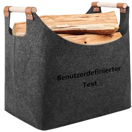Panier à de chauffage XL en feutre extra épais et poignée renforcée | Panier à pliable en feutre pour courses, bois, journaux ou bois de chauffage (gris)