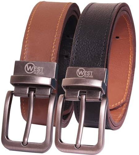 West clever 35mm Réversible vache ceinture cuir homme, Grande boucle en zinc Ceinture, Ceinture homme cuir pour costumes d'affaires, jeans et golf (120 cm Black/Brown)