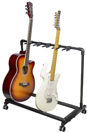Multi-Gitarrenständer-Rack, Zusammenklappbarer Gitarrenständer mit Rollen, Mehrfach-Bass-Display-Halter, Metall-Gitarrenständer für Klassische Akustikgitarre, E-Bassgitarre