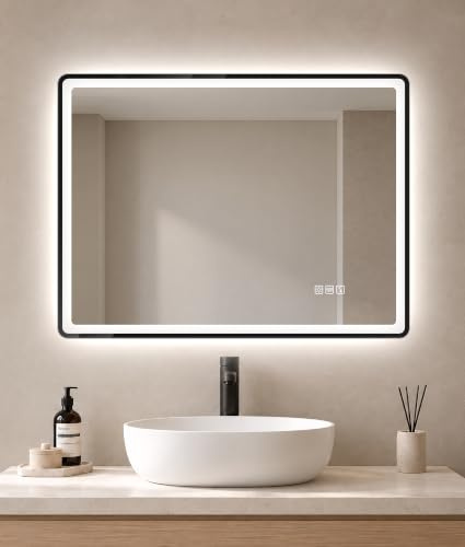 STARLEAD 600x800 mm Bluetooth-Bathroom-Mirror-with-LED-Lights, Black Edge | Anti-fog Vanity Mirror 3 Colours Dimmable, Memory, IP44 Rectangle Mirrors, Tempered Glass, Horizontal/Vertical