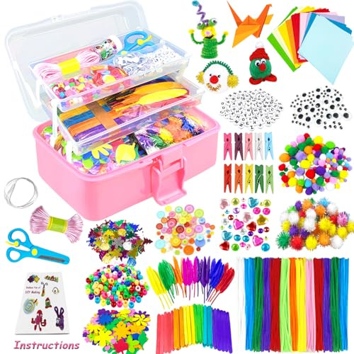 VLUINANI 3000Pcs Manualidades Niño DIY Creativo Kit Manualidades para Niñas y Niños Juego Manualidades Niña con Caja Limpiapipas Set Manualidades Material Niños y Niñas 4 5 6 7 8 años de Regalo