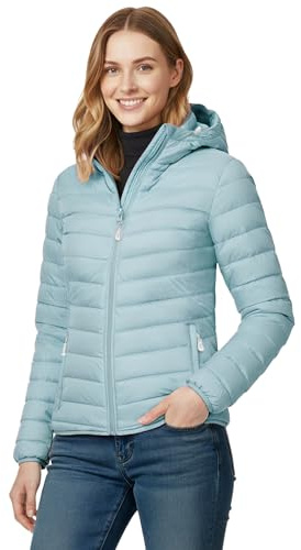 33,000ft Chaqueta acolchada ligera para mujer, chaqueta de entretiempo con capucha, forrada y cálida, para exteriores, ocio y senderismo, Aqua Verde, L