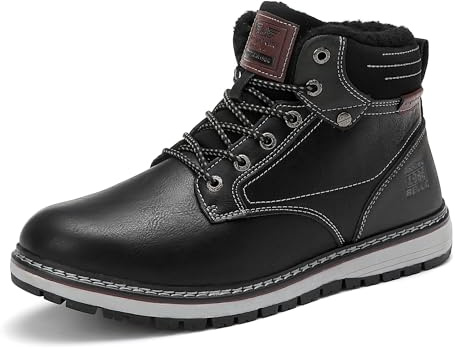 AX BOXING Chaussure Homme Hiver Chaussure Chaud Fourrées Bottine Cuir Antidérapant Bottes Neige Lacet Chaussure Montante Taille 41-46 EU (Noir, 43 EU)