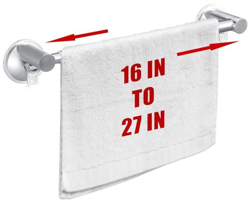 Portasciugamani regolabile da 40,6 a 68,6 cm, con ventosa, estensibile, in acciaio inox, per porta doccia in vetro (argento)
