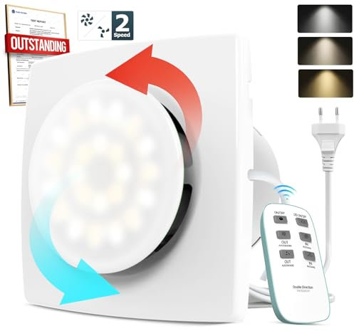 BUMSOU Abluftventilator 100mm mit Fernbedienung, 3 LED, Bidirektional, 2 Geschwindigkeiten, Speicherfunktion, Badlüfter Leise DC Bürstenloser Motor, Badezimmer Bad WC Lüfter 100mm, 3 Jahre Garantie