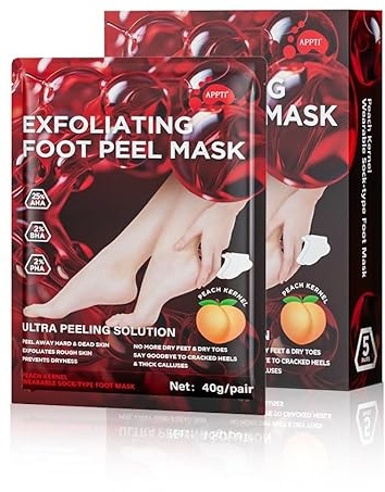Exfoliating Foot Peel Mask for Soft Baby Feet, 2 Pair Foot Mask Socks Repairs Rough Heels, Removes Dry, Dead Skin - Moisturising Foot Peeling Mask for Hard Skin, Callus, Cracked Heels - Peach