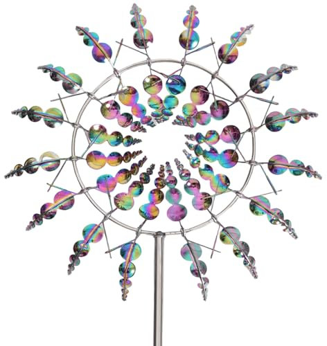 EinzigartigeUndMagischeMetallWindmüHle,3dWindbetriebeneWindradGartenMetall,RostfreiGartensteckerWindspiel,Windrad Garten Metall,FüR Terrasse Garten Dekoration (Farbe)