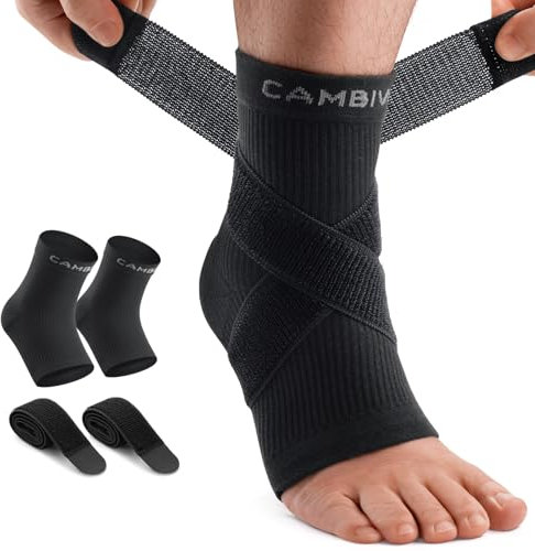 CAMBIVO Sprunggelenkbandage mit verstellbaren Bändern, Bandage Fußgelenk für Rechts und Links, Knöchelbandage für Alltag, Atmungsaktive Fußbandage für Sport, Erholung, Arbeiten Black M