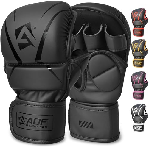 AQF Guantillas MMA, Diseño Palma Abierta Guantes Boxeo, Soporte Mejorado Muñeca, Acolchado Amortiguador, Ligeros Guantes MMA, Guantes Muay Thai para Entrenamiento, Kickboxing Y Karate (Negro, L-XL)
