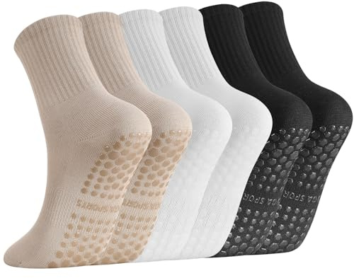 Zuimei 3 Pairs Yoga Grip Socks Women, Womens Long Pilates Socks, Non Slip Pilates Sock for Yoga, Barre, Dance, Ballet, Fitness(3 pairs)