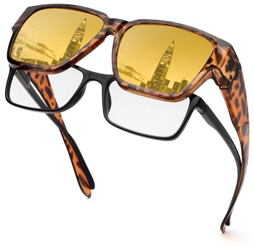 Face Shadow Lunettes Jaune Conduite de Nuit Polarisées, Surlunettes Conduite de Nuit pour Homme et Femme, Ultra Léger Lunette anti Eblouissement de Vision Nocturne