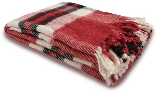 GLAESER Wohndecke Fair de Luxe Wollmix | Kuscheldecke aus 70% Wolle und 30% Polyamid | Couchdecke/Sofadecke | Wohlfühlende und Anschmiegsame Kuscheldecke (Rotschwarz kariert)