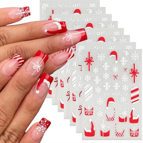 Evadollina Christmas Nail Stickers, 8 pièces d'autocollants pour ongles, Nail Charms, autocollants pour ongles, autocollants autocollants, Charms pour ongles, design d'ongles, Noël (Type B)