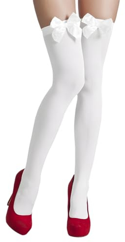 YAZWUR 1 paire Chaussettes Haute Femme avec Nœud, Bas Blanc Femme Sexy, Chaussette Montante pour Fête, Chaussette Haute Blanche, Cosplay, Carnaval, Festivals