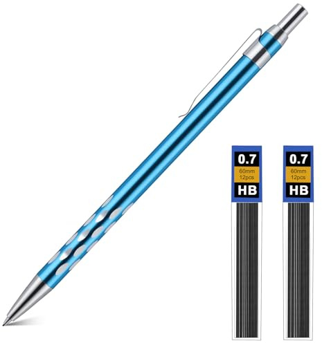 AOOSU Pennor set, 0,7 mm mekaniska pennor, metallpennor | 2 st HB-penna för konstskrivning, teckning, skiss, prickig mörkblå