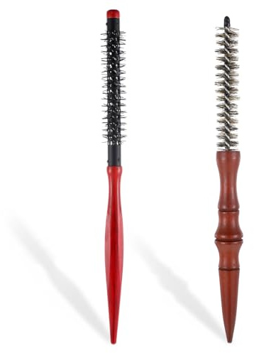 2 Pcs Round Brush, Mustache Curler Boar Bristle Round Brush for Short Hair Roller Quiff Combs for Women Men Stiff Nylon Bristles for Styling Wet Dry Short Bangs Roots Straight Curling Mustache Brushes